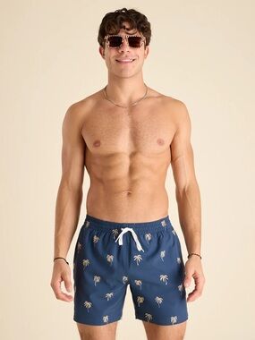 chubbies The Midnight Palms Navy Palm Tree Swim Trunks with White Drawstring